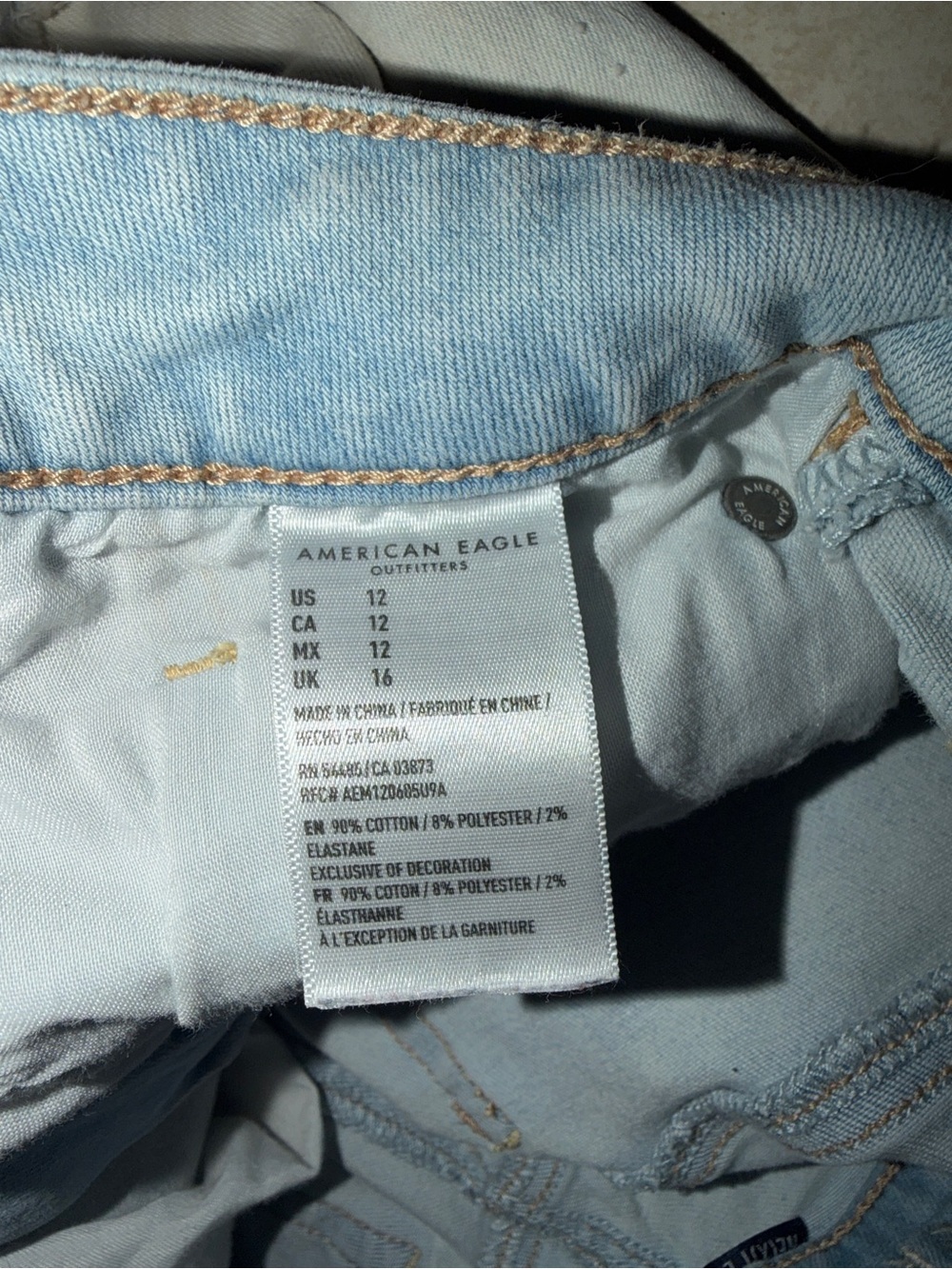 American Eagle Light Wash Distressed Denim Cutoff Shorts Size 12